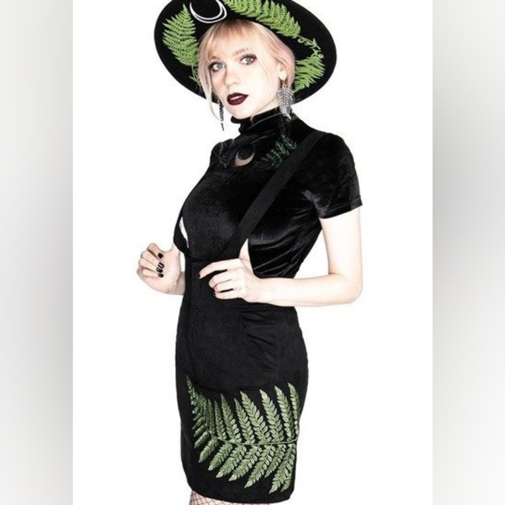 Restyle Suede Mini Dress with Green Fern Detail
